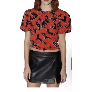 Walter Baker Women's Fiona Print Ruched Red Top Size Small